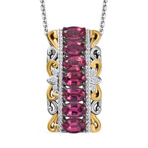 D'Joy Ouro Fino Rubellite and White Zircon 1.85 ctw Pendant Necklace 20 Inches in 18K Vermeil YG and Rhodium Over Sterling Silver 