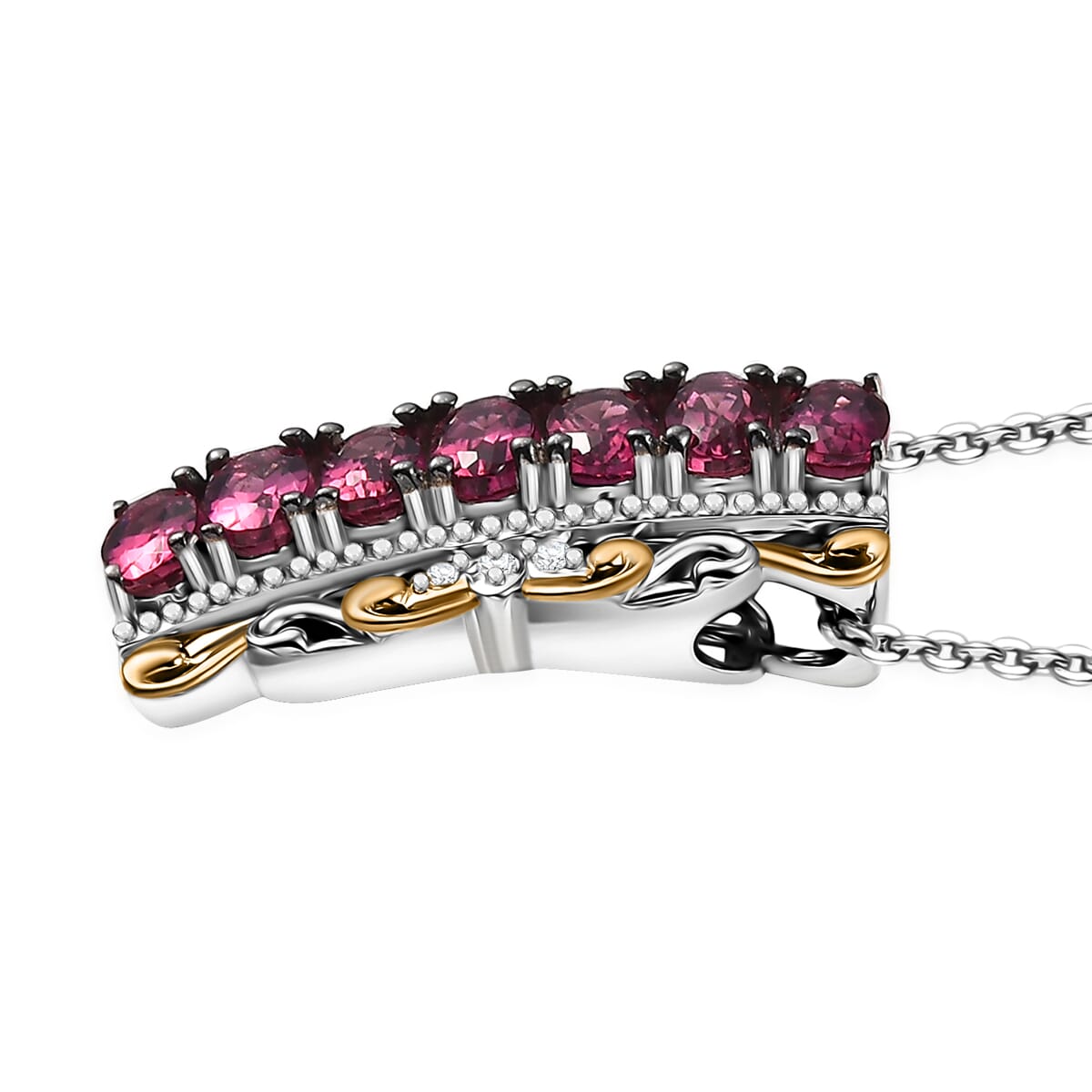 D'Joy Ouro Fino Rubellite and White Zircon 1.85 ctw Pendant Necklace 20 Inches in 18K Vermeil YG and Rhodium Over Sterling Silver  image number 3