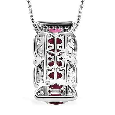 D'Joy Ouro Fino Rubellite and White Zircon 1.85 ctw Rococo Filigree Pendant Necklace 20 Inches in 18K Vermeil YG and Rhodium Over Sterling Silver