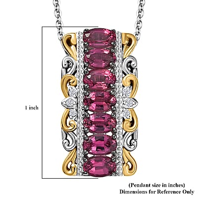 D'Joy Ouro Fino Rubellite and White Zircon 1.85 ctw Rococo Filigree Pendant Necklace 20 Inches in 18K Vermeil YG and Rhodium Over Sterling Silver