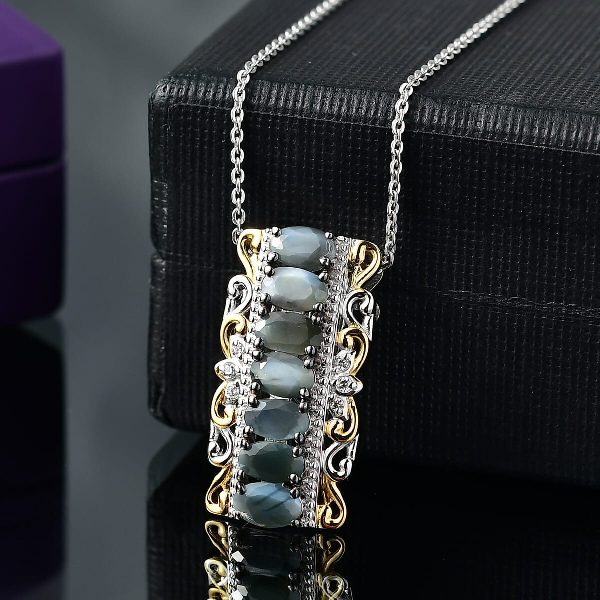 D'Joy Narsipatnam Alexandrite and White Zircon 1.85 ctw Pendant Necklace 20 Inches in 18K Vermeil YG and Rhodium Over Sterling Silver image number 1