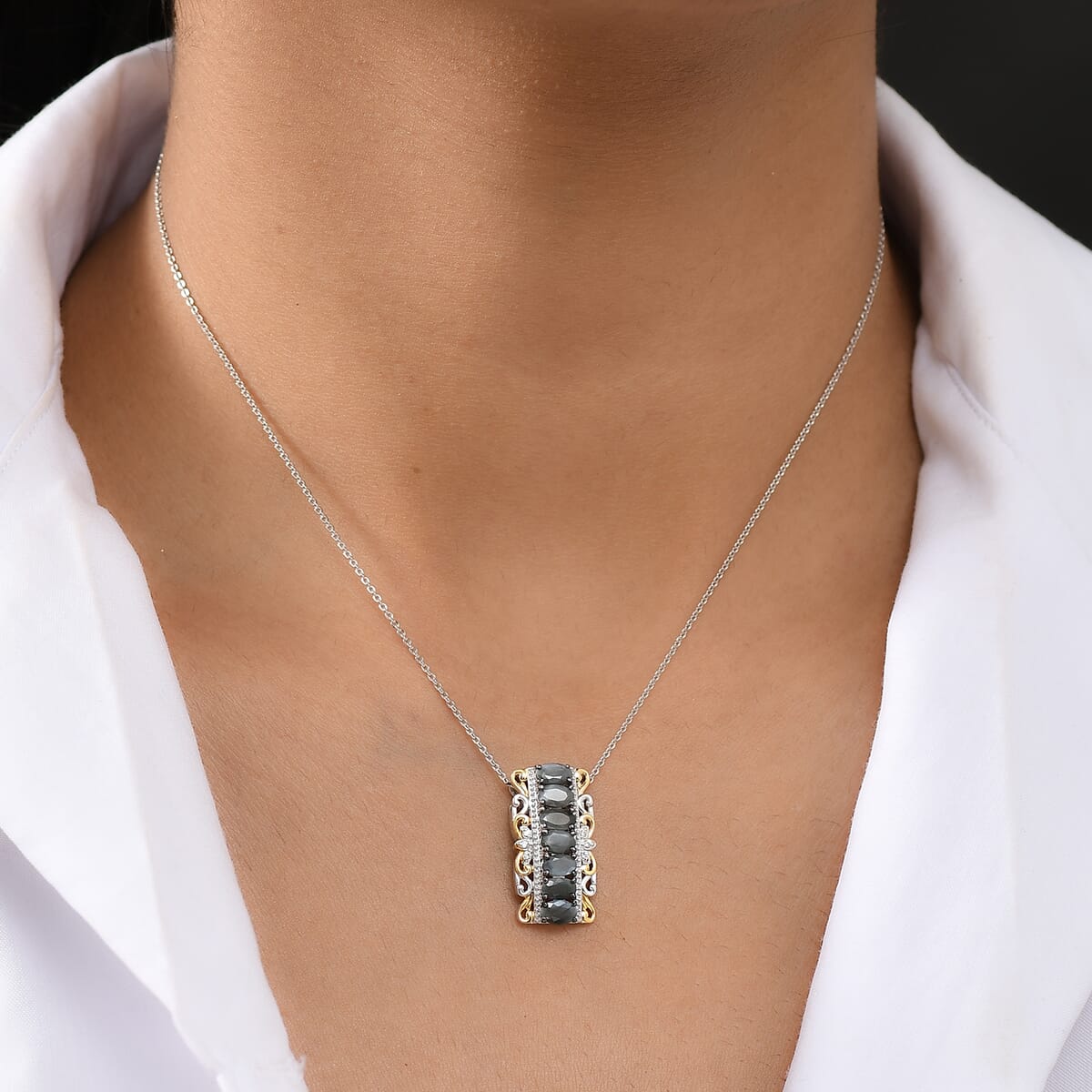 D'Joy Narsipatnam Alexandrite and White Zircon 1.85 ctw Pendant Necklace 20 Inches in 18K Vermeil YG and Rhodium Over Sterling Silver image number 2
