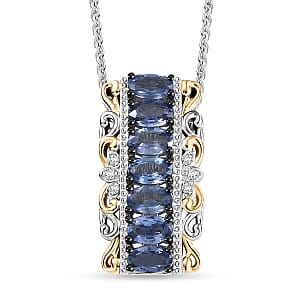 D'Joy Premium Ceylon Blue Sapphire and White Zircon 2.15 ctw Rococo Filigree Pendant Necklace 20 Inches in Rhodium Over Sterling Silver