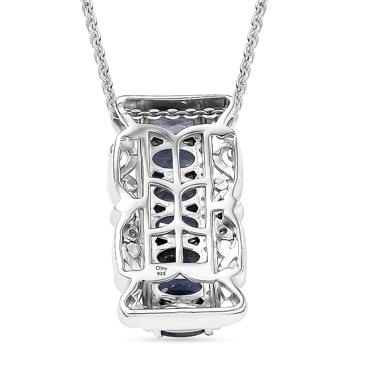 D'Joy Premium Ceylon Blue Sapphire and White Zircon 2.15 ctw Rococo Filigree Pendant Necklace 20 Inches in Rhodium Over Sterling Silver image number 3