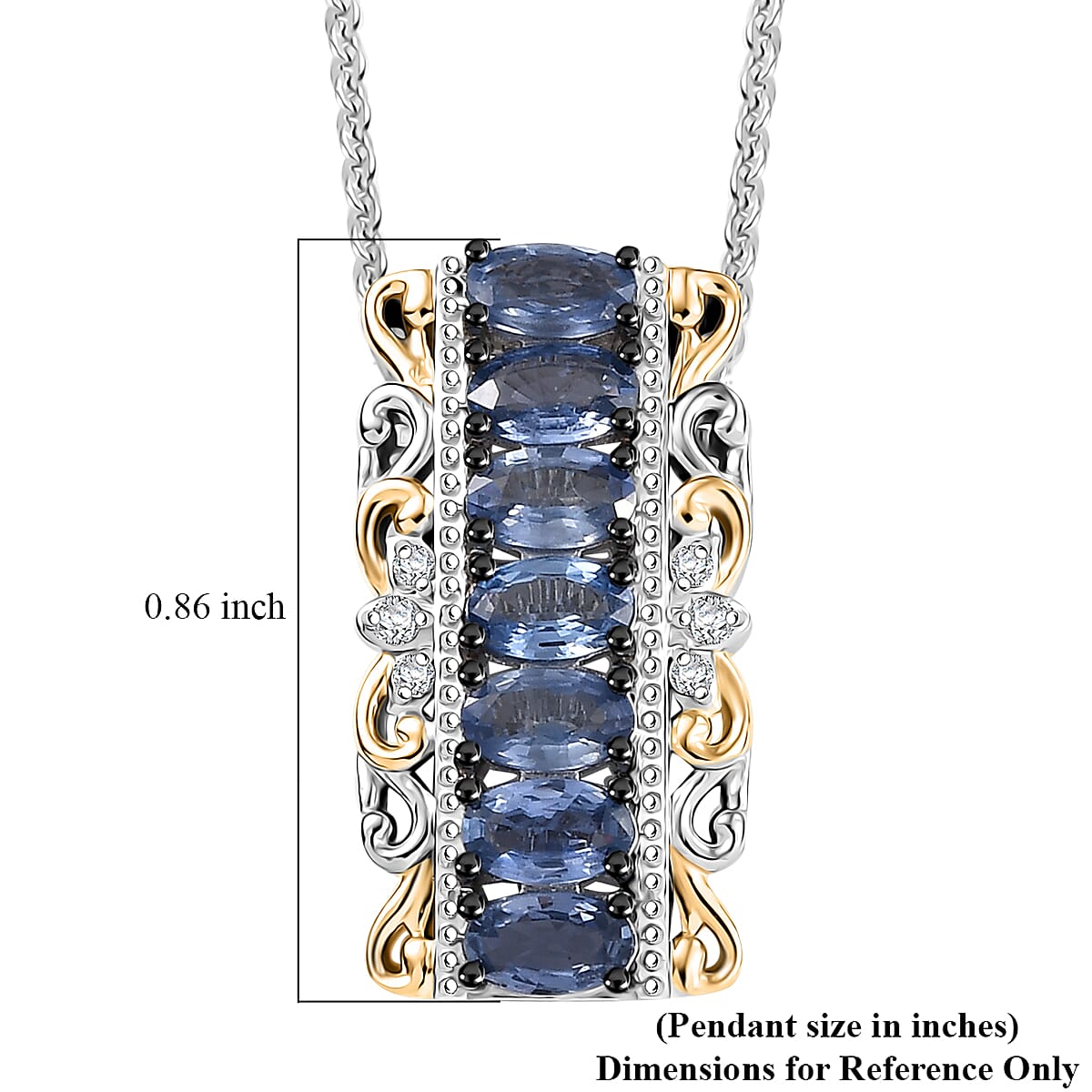 D'Joy Premium Ceylon Blue Sapphire and White Zircon 2.15 ctw Rococo Filigree Pendant Necklace 20 Inches in Rhodium Over Sterling Silver image number 4