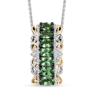D'Joy Tsavorite Garnet and White Zircon 1.85 ctw Pendant Necklace 20 Inches in 18K Vermeil YG and Rhodium Over Sterling Silver