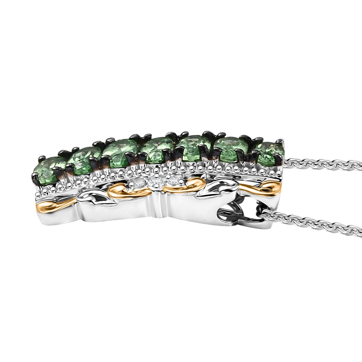 D'Joy Tsavorite Garnet and White Zircon 1.85 ctw Pendant Necklace 20 Inches in 18K Vermeil YG and Rhodium Over Sterling Silver image number 3