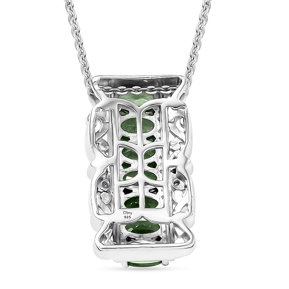 D'Joy Tsavorite Garnet and White Zircon 1.85 ctw Pendant Necklace 20 Inches in 18K Vermeil YG and Rhodium Over Sterling Silver image number 4