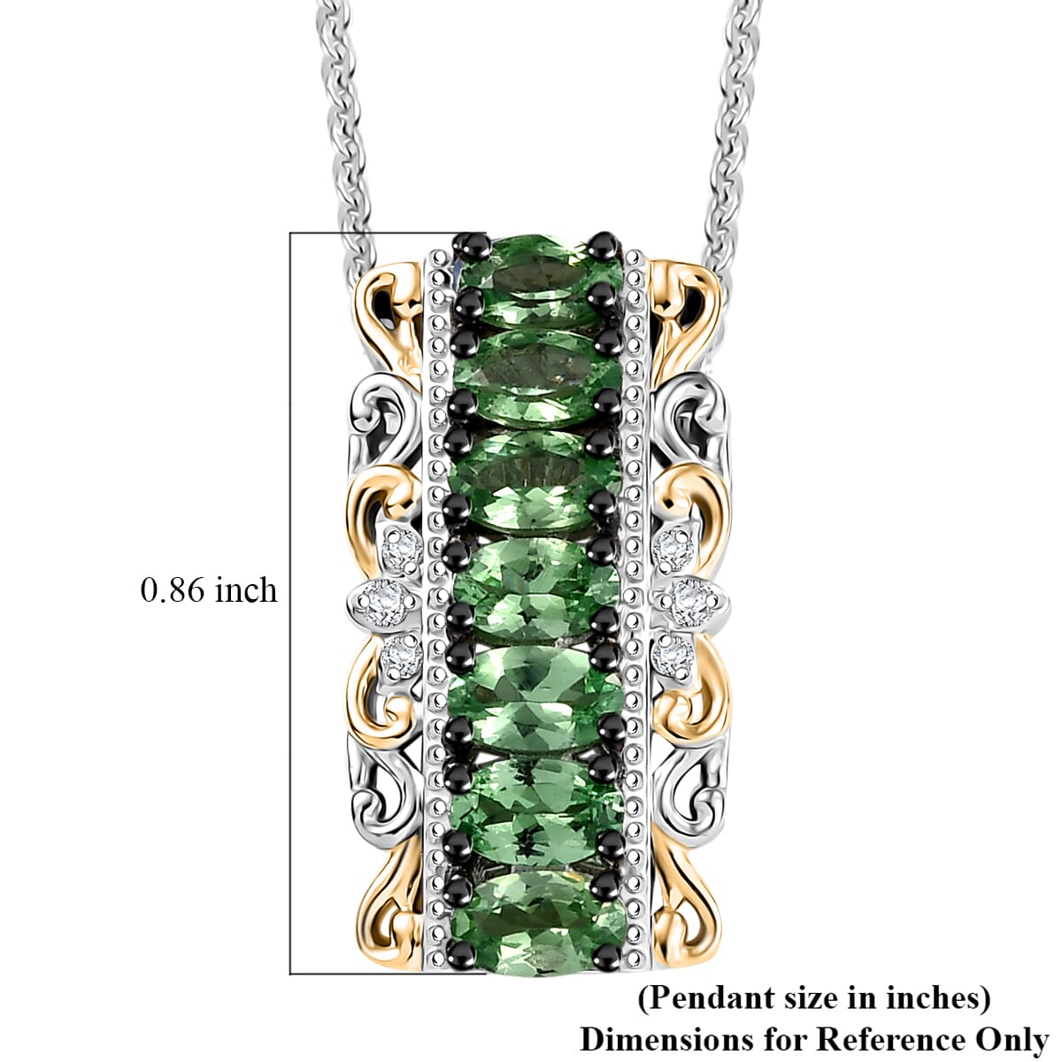 D'Joy Tsavorite Garnet and White Zircon 1.85 ctw Pendant Necklace 20 Inches in 18K Vermeil YG and Rhodium Over Sterling Silver image number 6