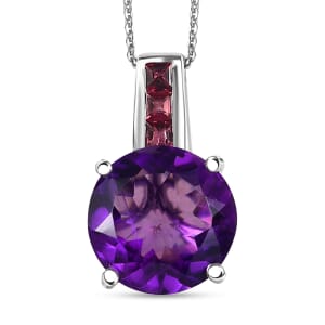African Amethyst and Orissa Rhodolite Garnet 4.25 ctw Pendant Necklace in Rhodium Over Sterling Silver 20 Inches
