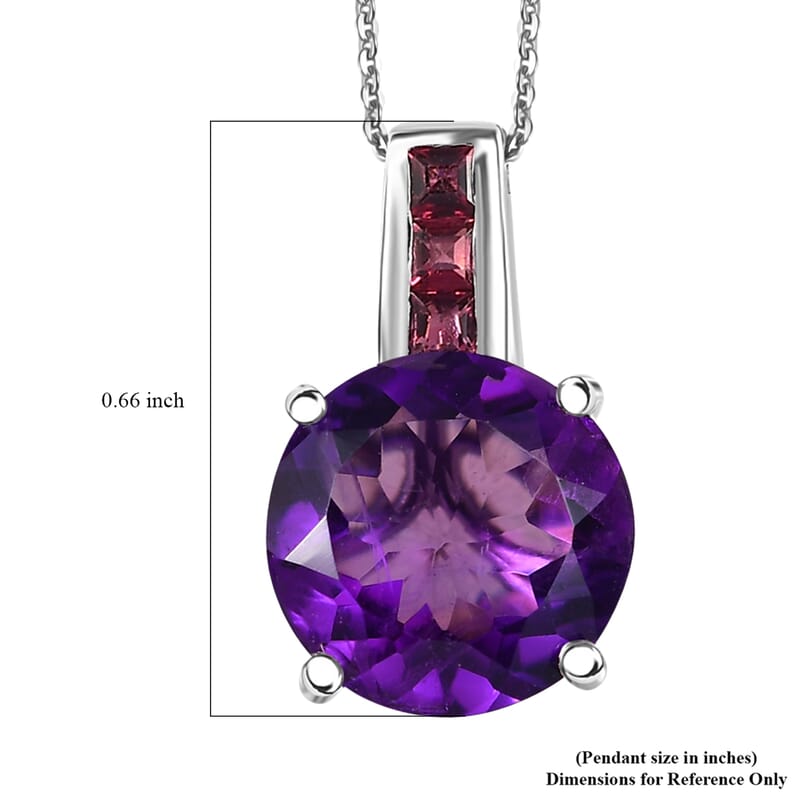 D'Joy African Amethyst and Orissa Rhodolite Garnet 4.25 ctw Pendant Necklace in Rhodium Over Sterling Silver 20 Inches