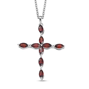 Mozambique Garnet 2.75 ctw Cross Pendant in Rhodium Over Sterling Silver with Stainless Steel Necklace (20 Inches)