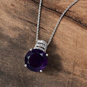 African Amethyst and White Zircon 6.35 ctw Pendant Necklace 20 Inches in Rhodium Over Sterling Silver