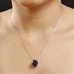 African Amethyst and White Zircon 6.35 ctw Pendant Necklace 20 Inches in Rhodium Over Sterling Silver