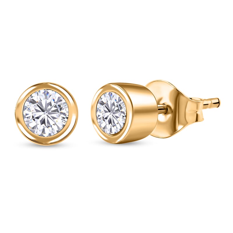 Luxuriant Lab Grown Diamond G-H SI 3.00 ctw Bracelet (6.50In) and Solitaire Stud Earrings in 18K Vermeil YG Over Sterling Silver