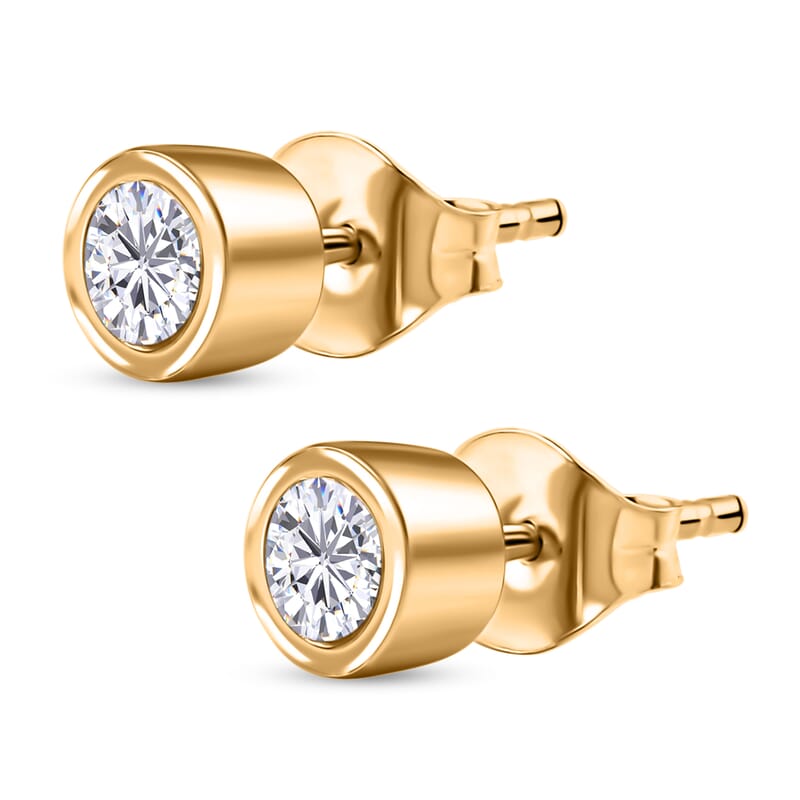 Luxuriant Lab Grown Diamond G-H SI 3.00 ctw Bracelet (6.50In) and Solitaire Stud Earrings in 18K Vermeil YG Over Sterling Silver