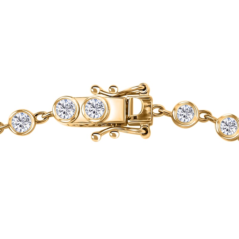 Luxuriant Lab Grown Diamond G-H SI 3.00 ctw Bracelet (8.0In) and Solitaire Stud Earrings in 18K Vermeil Yellow Gold Over Sterling Silver 