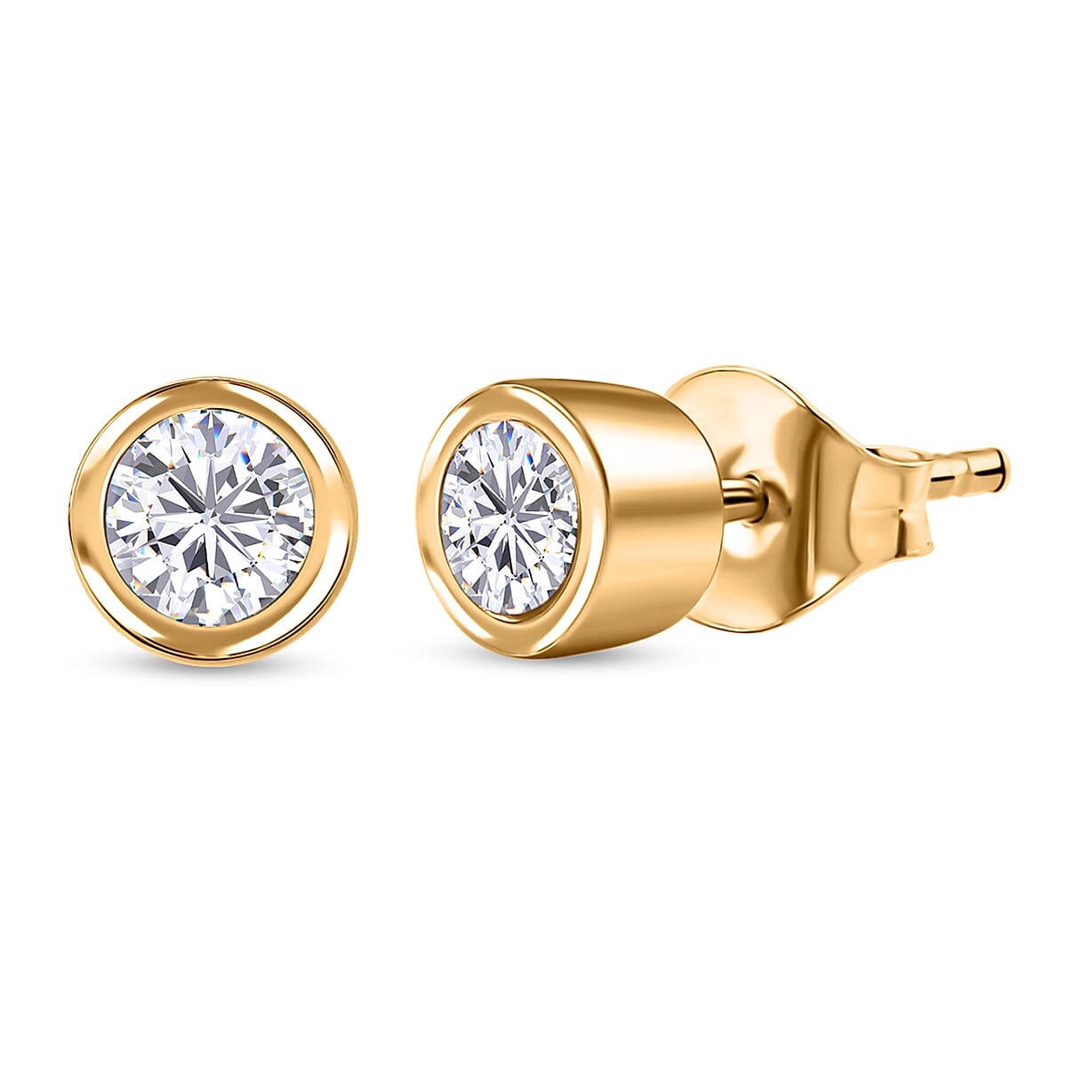 Luxuriant Lab Grown Diamond G-H SI 3.00 ctw Bracelet (8.0In) and Solitaire Stud Earrings in 18K Vermeil Yellow Gold Over Sterling Silver 