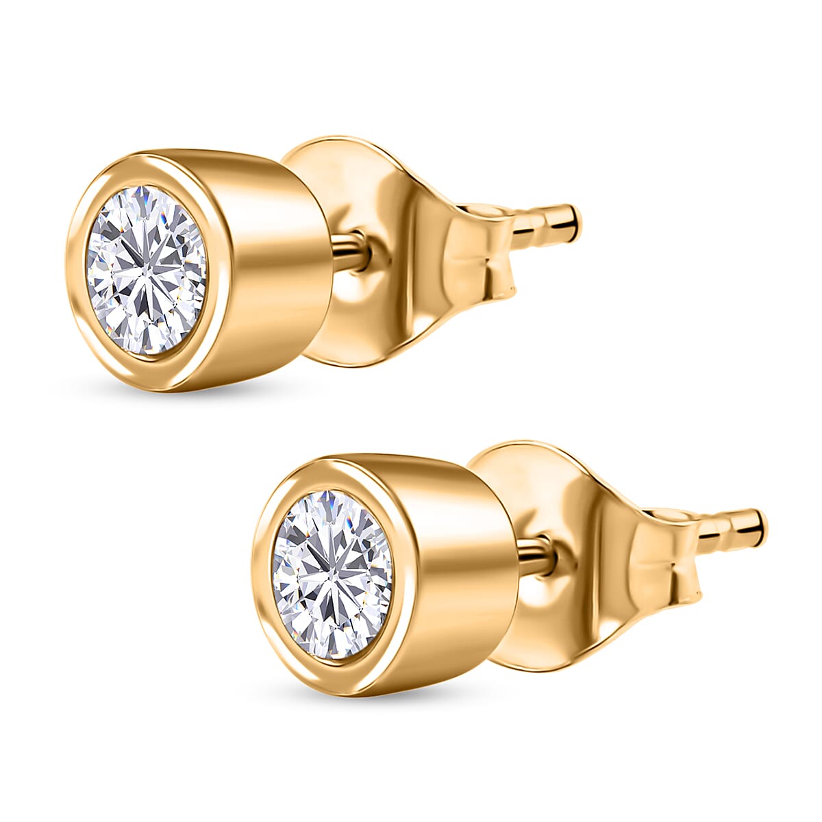 Luxuriant Lab Grown Diamond G-H SI 3.00 ctw Bracelet (8.0In) and Solitaire Stud Earrings in 18K Vermeil Yellow Gold Over Sterling Silver 