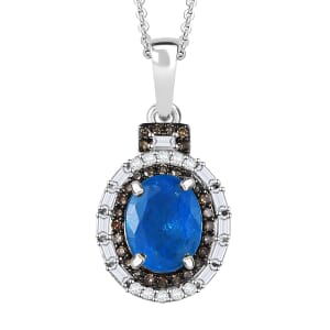 D'Joy Malgache Neon Apatite, Natural Champagne and White Diamond 2.35 ctw Pendant Necklace in Rhodium Over Sterling Silver 20 Inches