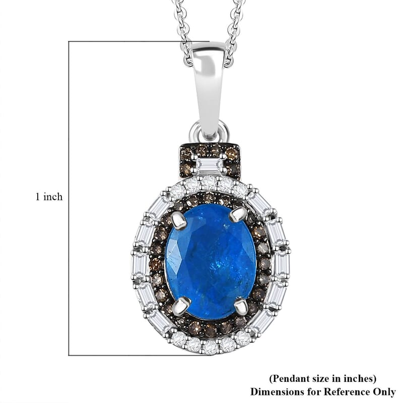 D'Joy Malgache Neon Apatite, Natural Champagne and White Diamond 2.35 ctw Pendant Necklace in Rhodium Over Sterling Silver 20 Inches