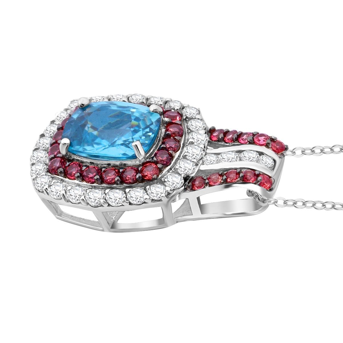 Cambodian Blue Zircon, White and Brown Zircon 4.40 ctw Oceanic Opulence Pendant Necklace in Rhodium Over Sterling Silver 20 Inches image number 3