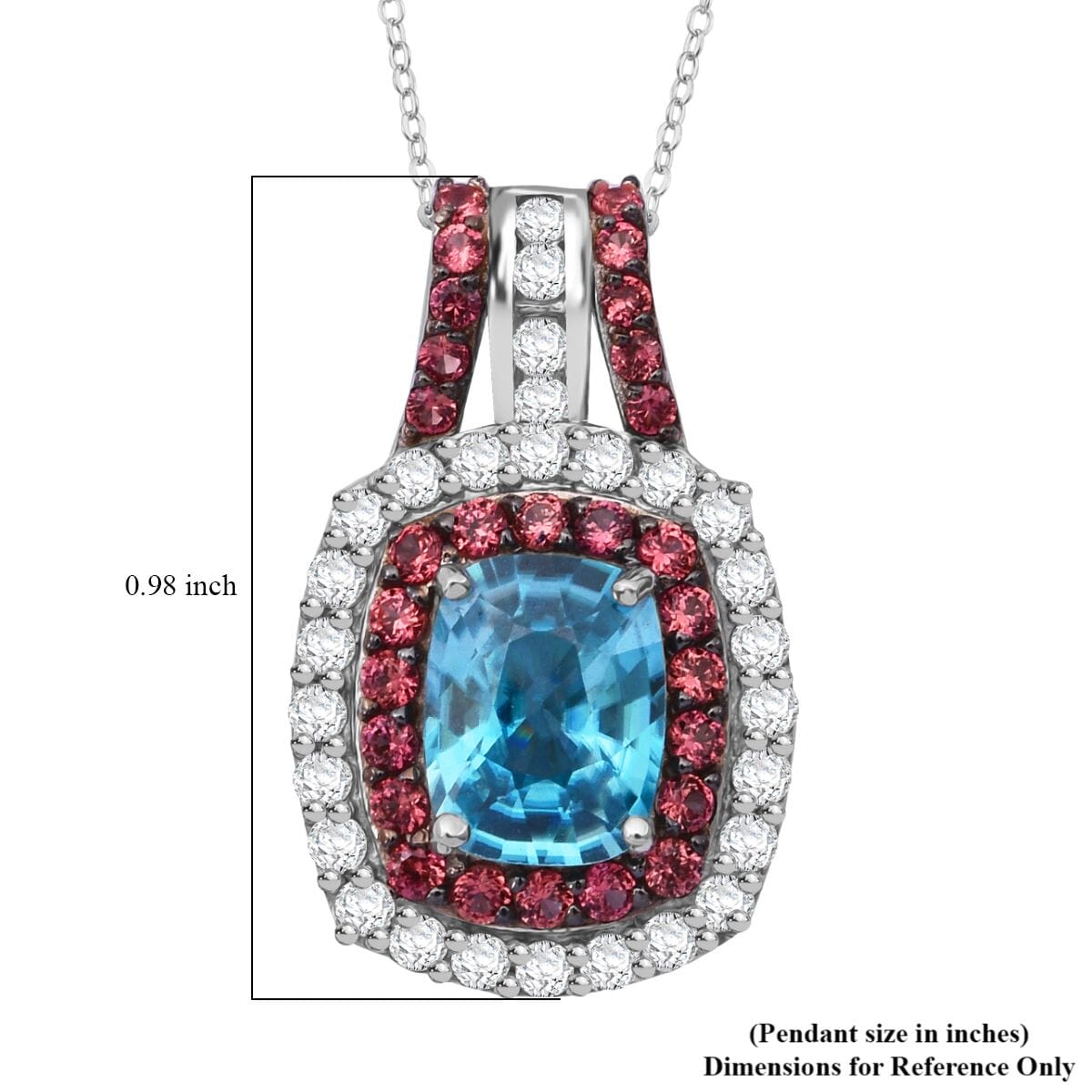 Cambodian Blue Zircon, White and Brown Zircon 4.40 ctw Oceanic Opulence Pendant Necklace in Rhodium Over Sterling Silver 20 Inches image number 5