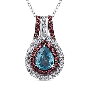 Cambodian Blue Zircon, White and Brown Zircon 4.00 ctw Oceanic Opulence Pendant Necklace in Rhodium Over Sterling Silver 20 Inches