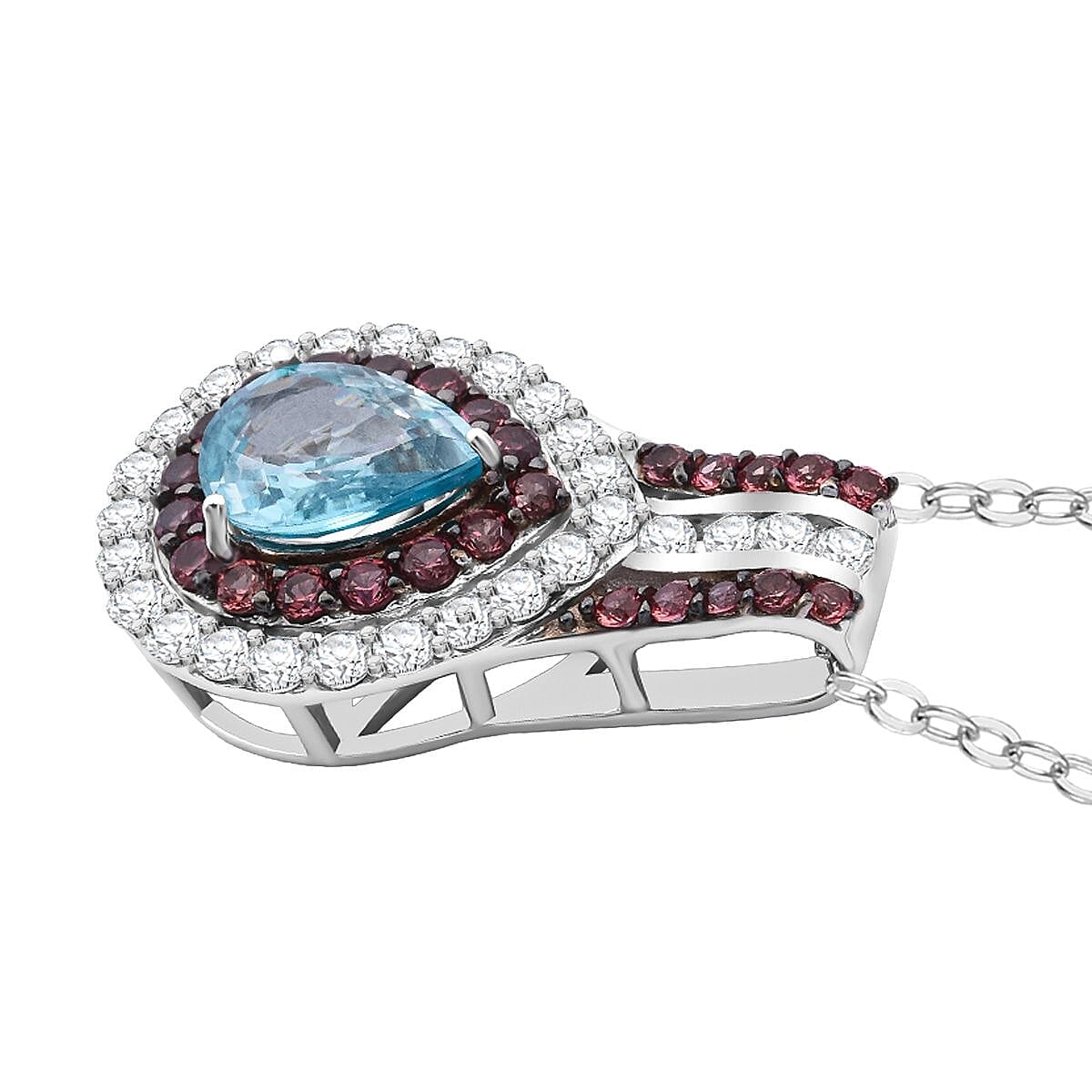 Cambodian Blue Zircon, White and Brown Zircon 4.00 ctw Oceanic Opulence Pendant Necklace in Rhodium Over Sterling Silver 20 Inches image number 3