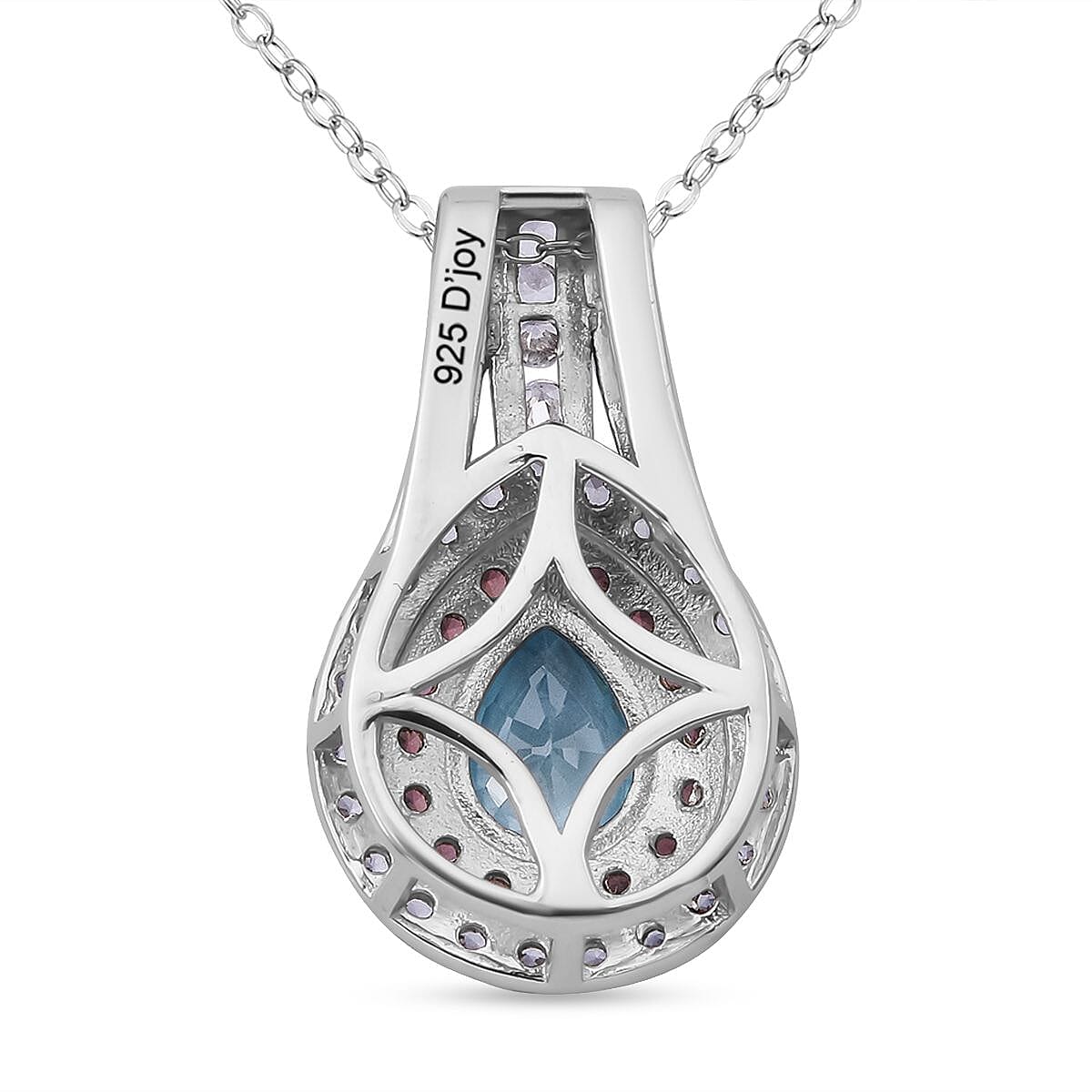 Cambodian Blue Zircon, White and Brown Zircon 4.00 ctw Oceanic Opulence Pendant Necklace in Rhodium Over Sterling Silver 20 Inches image number 4