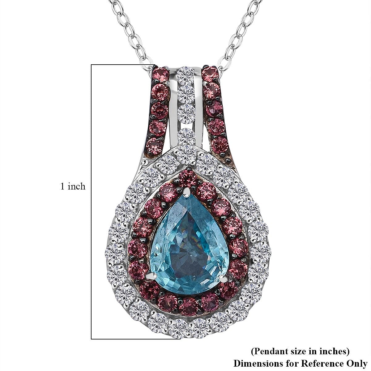 Cambodian Blue Zircon, White and Brown Zircon 4.00 ctw Oceanic Opulence Pendant Necklace in Rhodium Over Sterling Silver 20 Inches image number 5