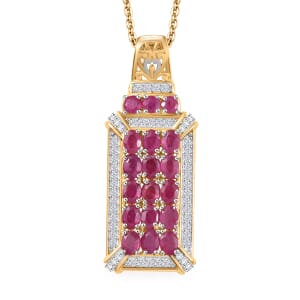 D'Joy Mozambique Ruby and White Zircon 2.85 ctw Opulent Prism Pendant Necklace in Rhodium and 18K Vermeil Yellow Gold Over Sterling Silver 20 Inches