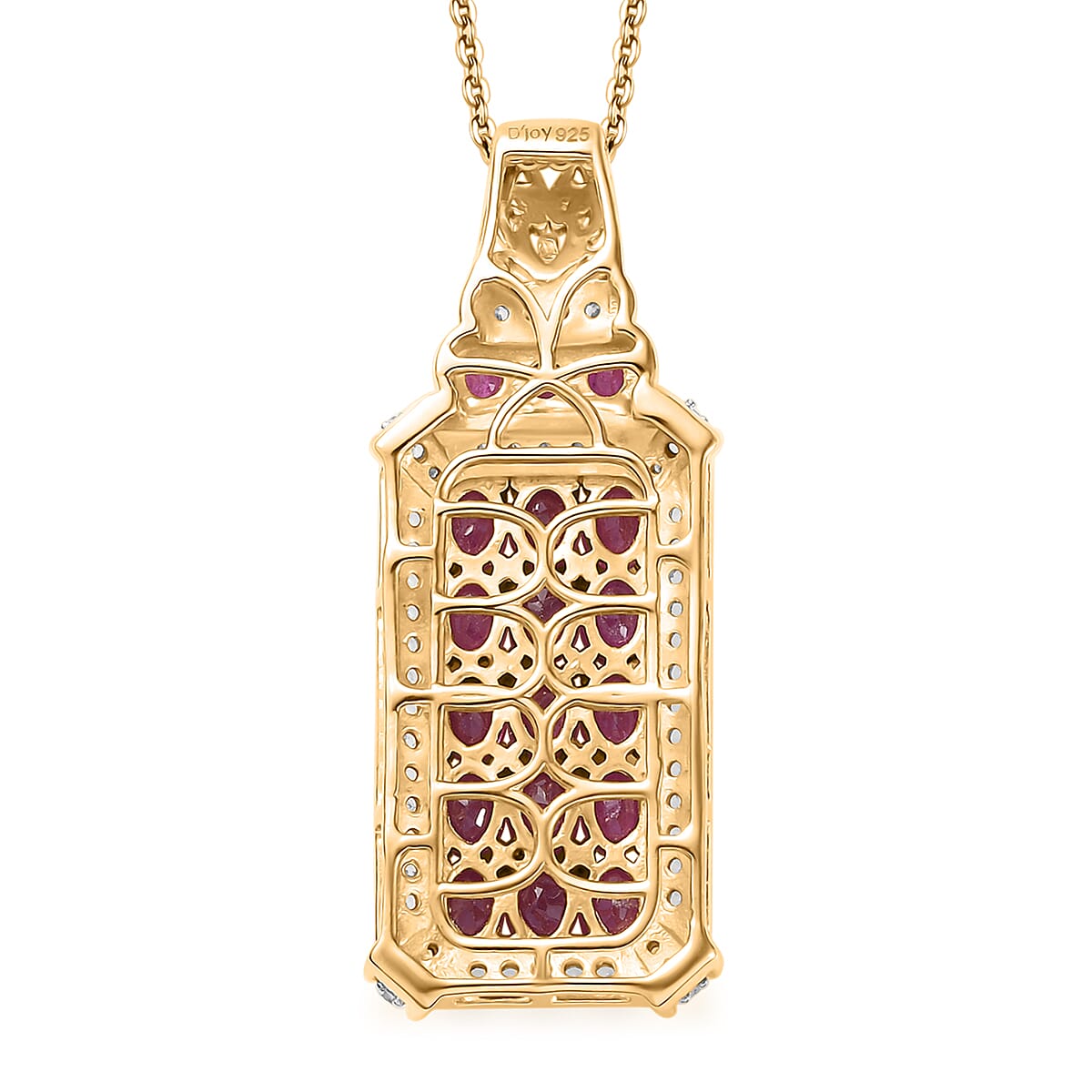 Mozambique Ruby and White Zircon 5.15 ctw Pendant Necklace in Rhodium and 18K Vermeil Yellow Gold Over Sterling Silver 20 Inches