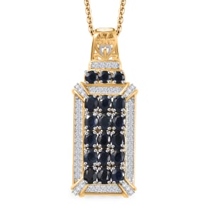 D'Joy Kanchanaburi Blue Sapphire and White Zircon 4.50 ctw Opulent Prism Pendant Necklace in Rhodium and 18K Vermeil Yellow Gold Over Sterling Silver 20 Inches