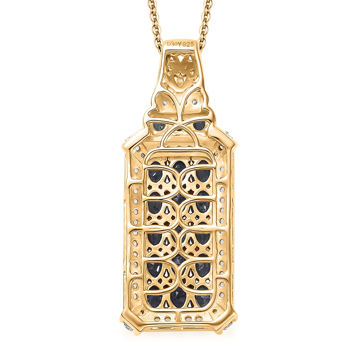 Kanchanaburi Blue Sapphire and White Zircon 4.50 ctw Opulent Prism Pendant Necklace in Rhodium and 18K Vermeil Yellow Gold Over Sterling Silver 20 Inches image number 4