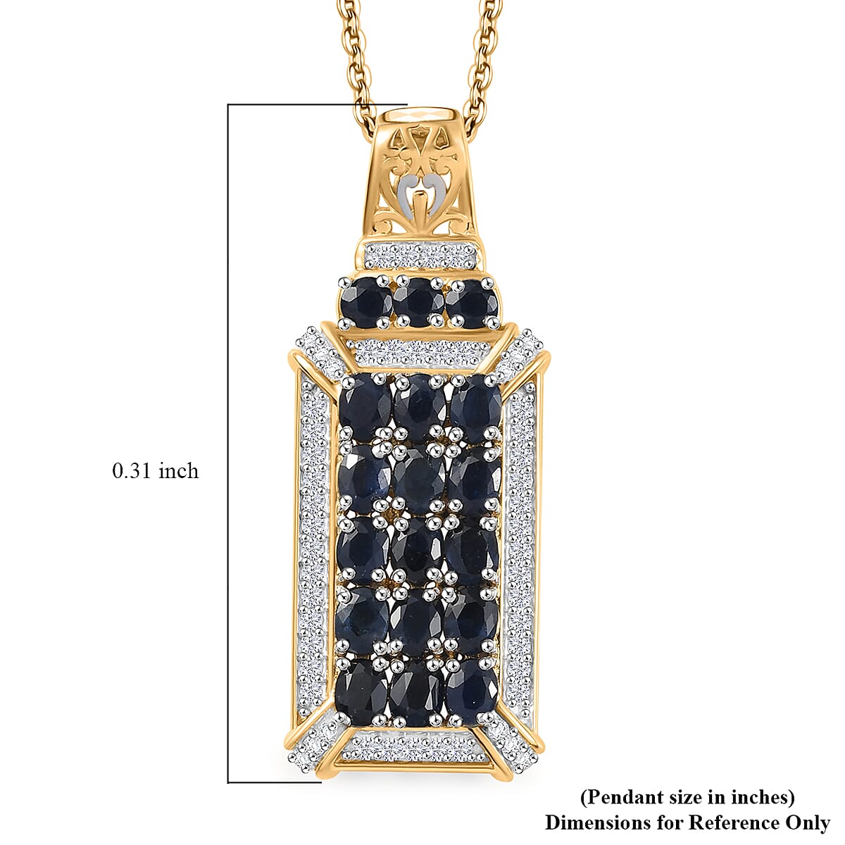 Kanchanaburi Blue Sapphire and White Zircon 4.50 ctw Opulent Prism Pendant Necklace in Rhodium and 18K Vermeil Yellow Gold Over Sterling Silver 20 Inches image number 6