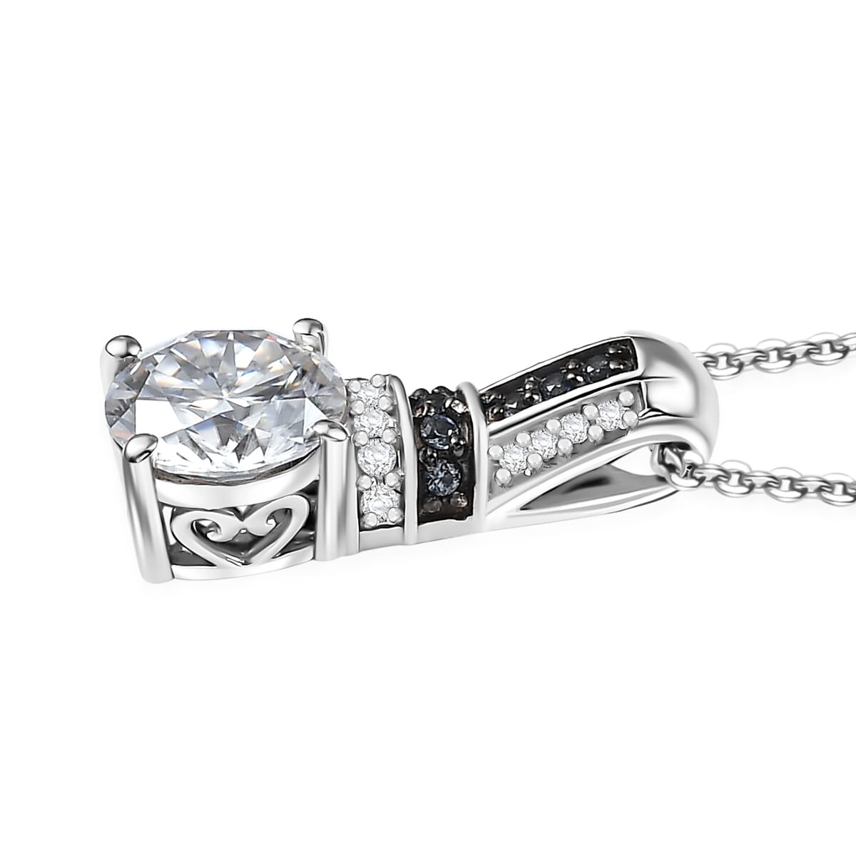 Epic Deal Moissanite (Rnd 7.5mm), Blue Sapphire Pendant Necklace (20 Inches) in Rhodium Over Sterling Silver 1.80 ctw image number 3