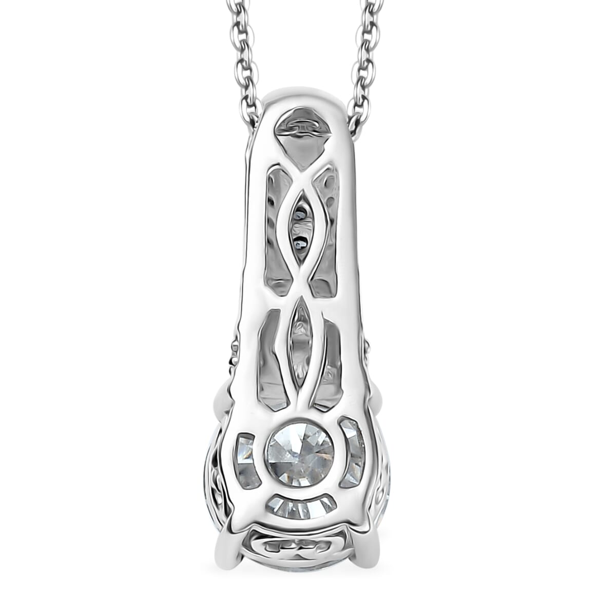 Epic Deal Moissanite (Rnd 7.5mm), Blue Sapphire Pendant Necklace (20 Inches) in Rhodium Over Sterling Silver 1.80 ctw image number 4