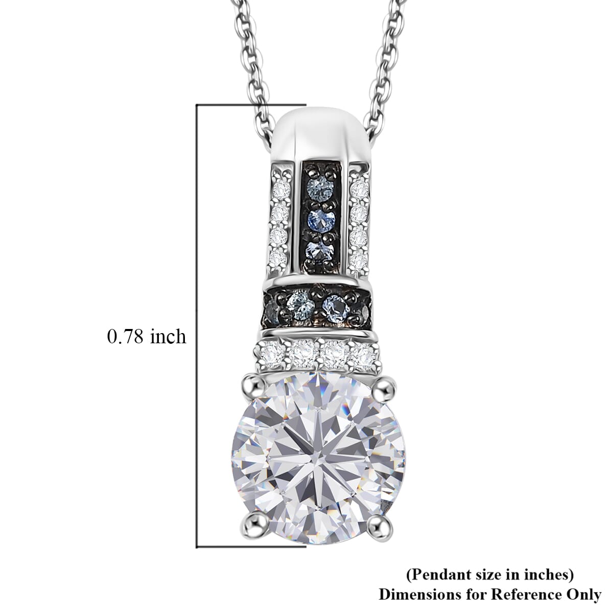 Epic Deal Moissanite (Rnd 7.5mm), Blue Sapphire Pendant Necklace (20 Inches) in Rhodium Over Sterling Silver 1.80 ctw image number 6