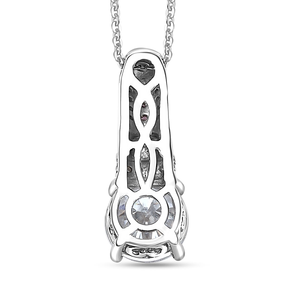 Moissanite and Pink Sapphire 1.80 ctw Pendant Necklace in Rhodium Over Sterling Silver 20 Inches image number 4