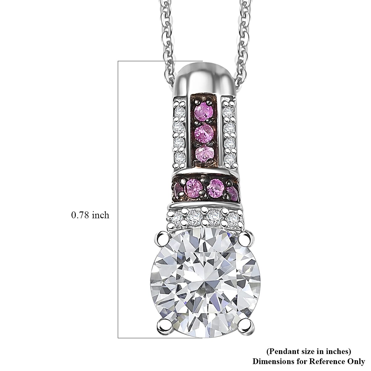 Moissanite and Pink Sapphire 1.80 ctw Pendant Necklace in Rhodium Over Sterling Silver 20 Inches image number 6