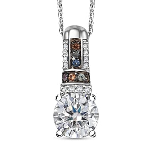Moissanite and Multi Sapphire 1.80 ctw Pendant Necklace in Rhodium Over Sterling Silver 20 Inches