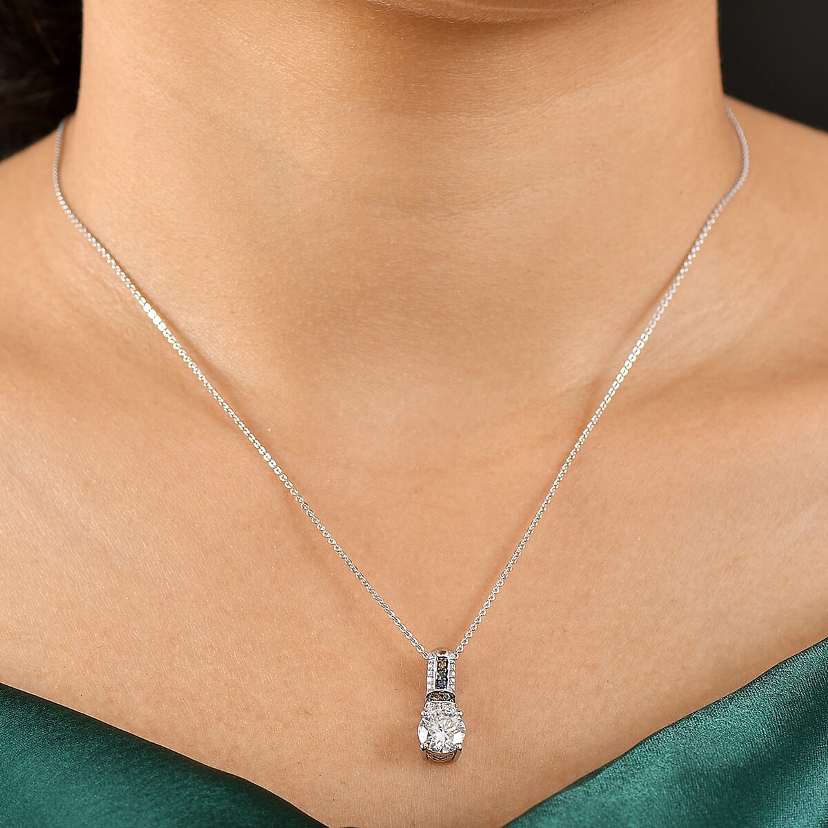 Moissanite and Multi Sapphire 1.80 ctw Pendant Necklace in Rhodium Over Sterling Silver 20 Inches image number 2