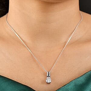 Moissanite and Multi Sapphire 1.80 ctw Pendant Necklace in Rhodium Over Sterling Silver 20 Inches