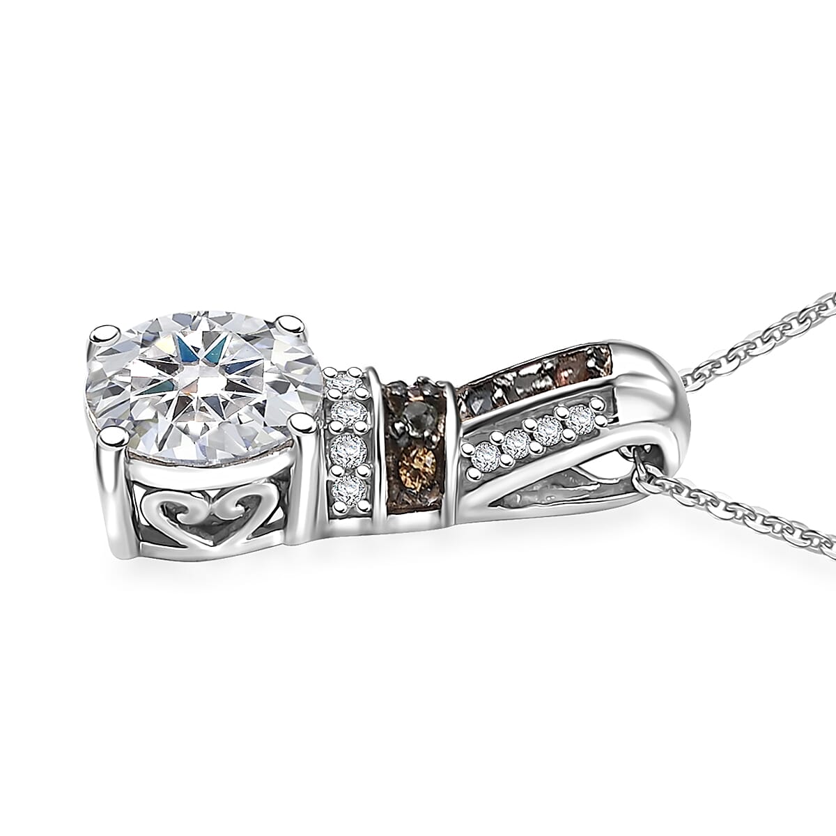 Moissanite and Multi Sapphire 1.80 ctw Pendant Necklace in Rhodium Over Sterling Silver 20 Inches image number 3