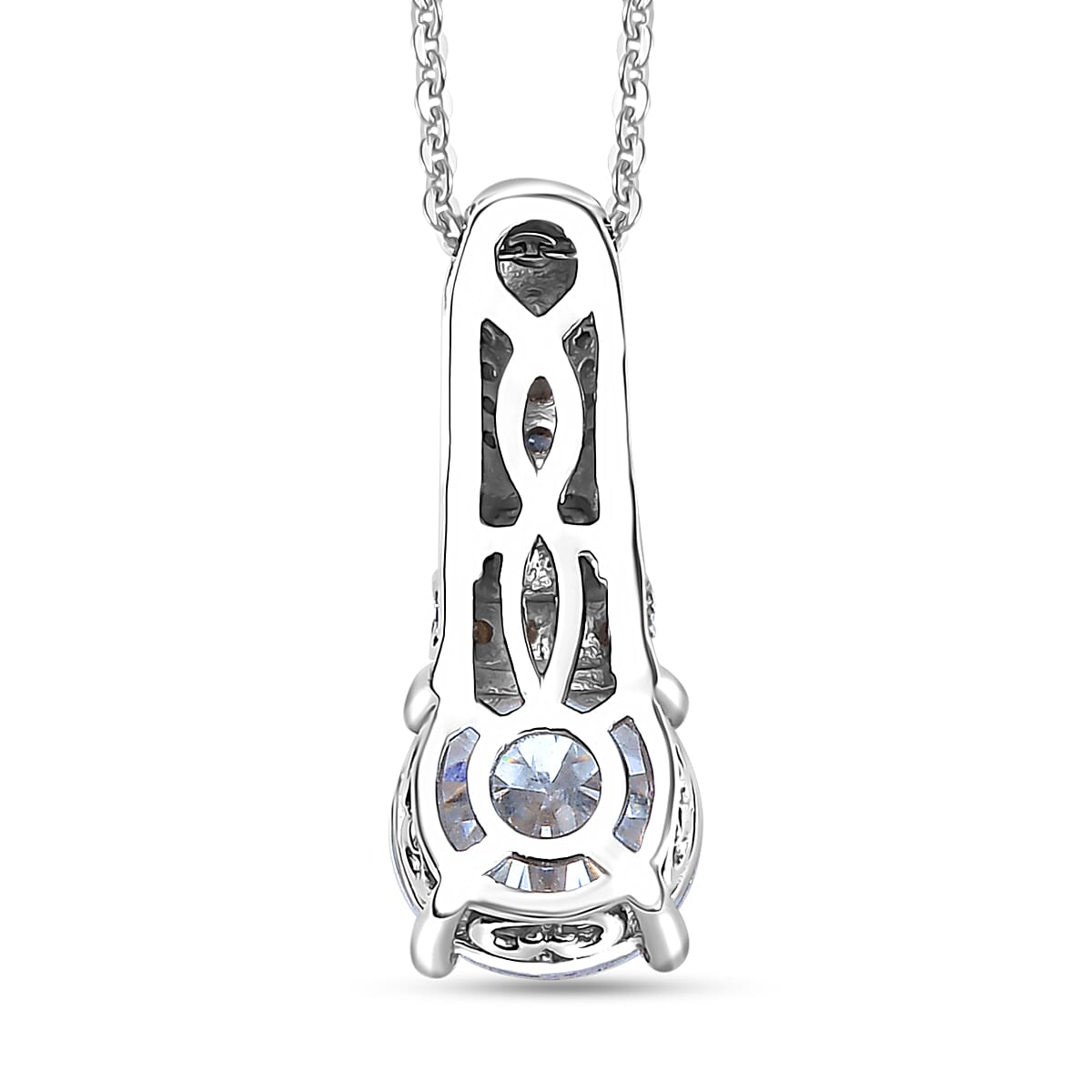 Moissanite and Multi Sapphire 1.80 ctw Pendant Necklace in Rhodium Over Sterling Silver 20 Inches image number 4