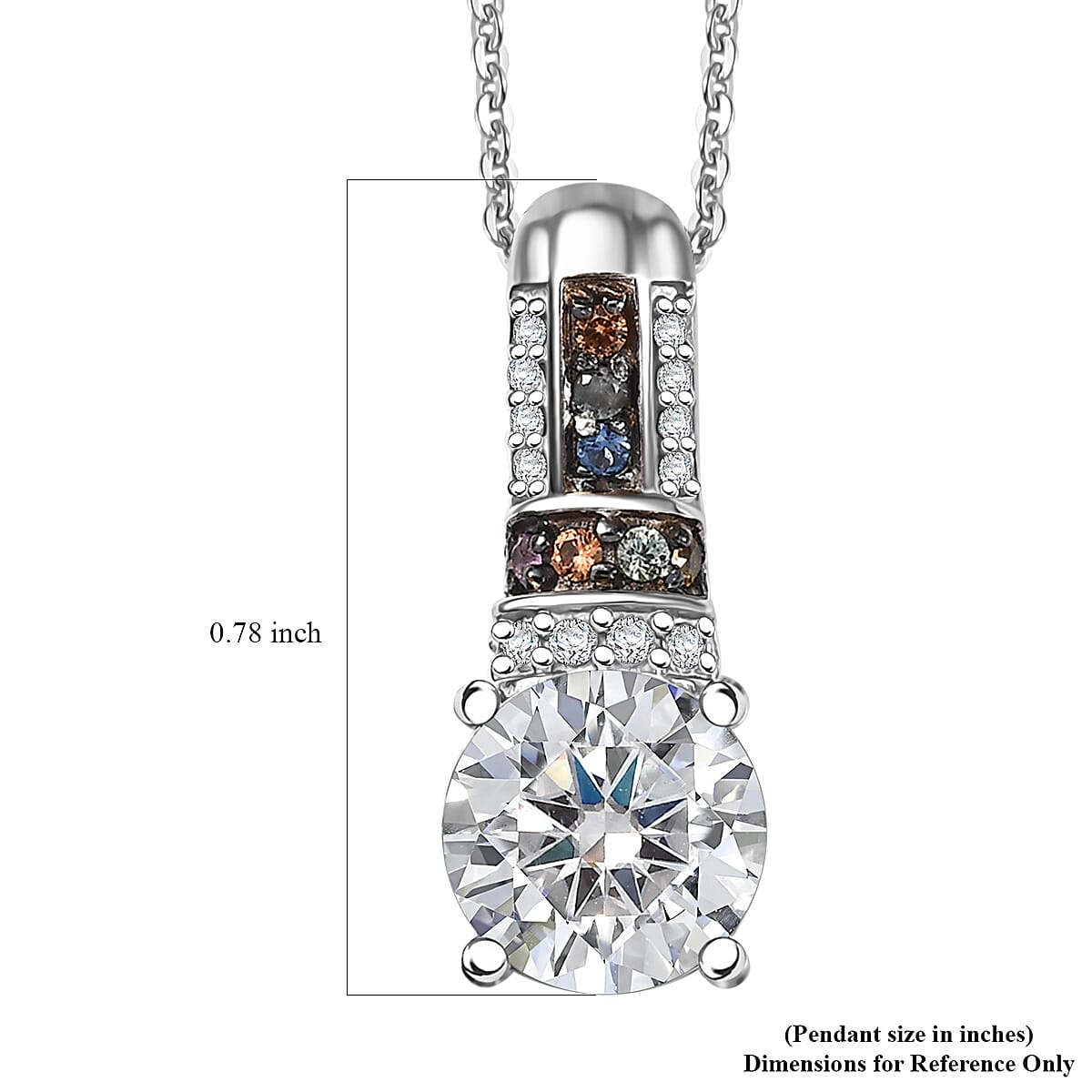 Moissanite and Multi Sapphire 1.80 ctw Pendant Necklace in Rhodium Over Sterling Silver 20 Inches image number 6