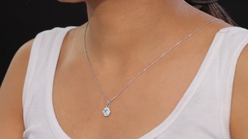 Premium Mangoro Aquamarine and White Zircon 0.70 ctw Ocean Serenity Pendant Necklace in Rhodium Over Sterling Silver 20 Inches