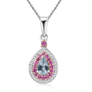 Premium Mangoro Aquamarine and Multi Gemstone 0.75 ctw Ocean Empress Pendant Necklace in 18K Vermeil RG and Rhodium Over Sterling Silver 20 Inches