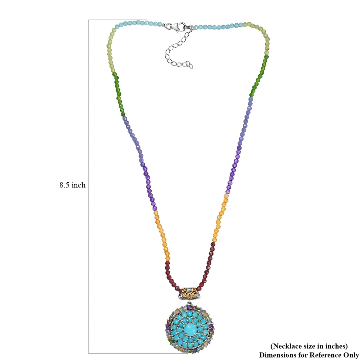 D'Joy Sleeping Beauty Turquoise, Multi Gemstone 18K Vermeil YG and Pendant with Beaded Chain (20 Inches) in Rhodium Over Sterling Silver 33.60 ctw image number 5